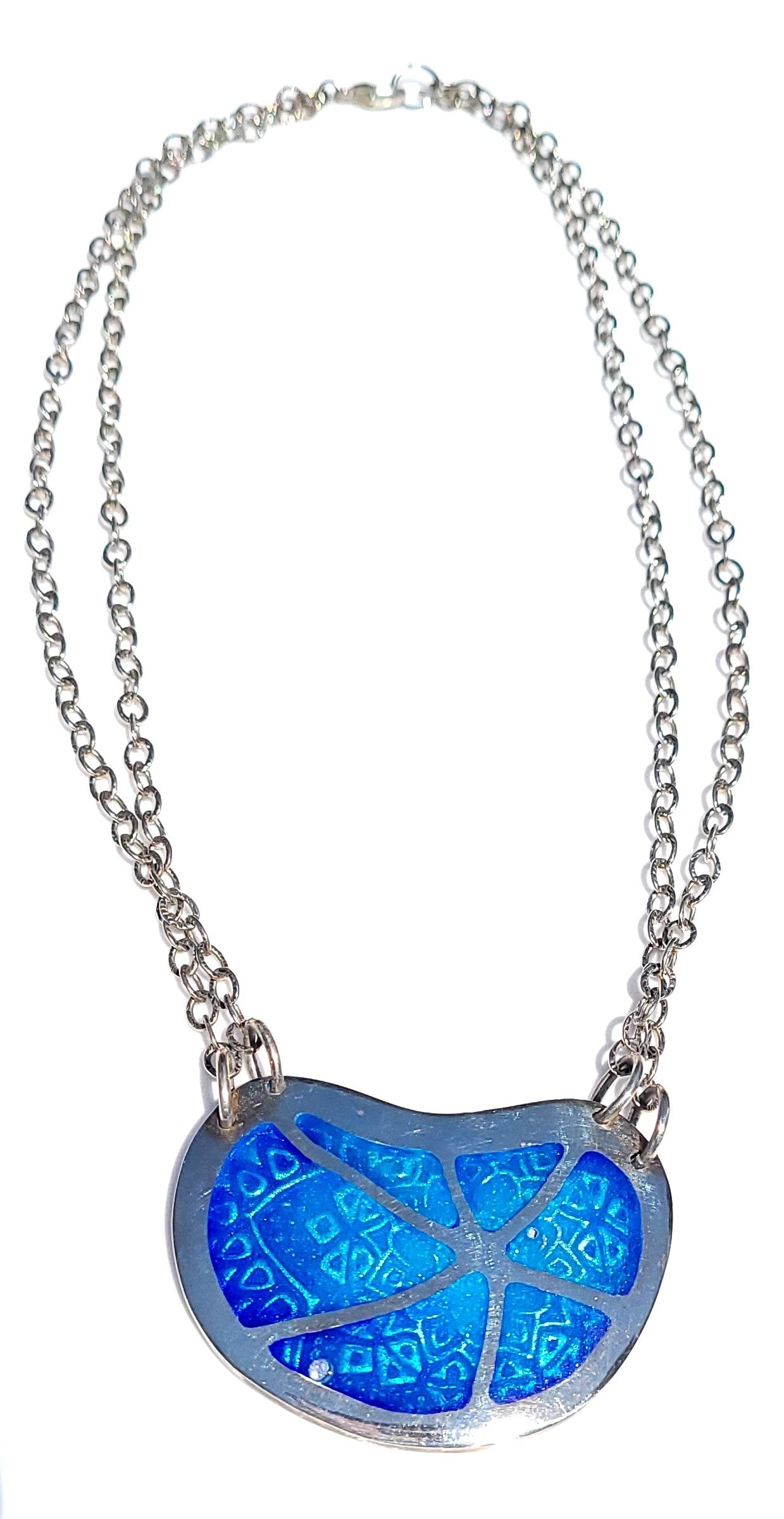 Blue Enamel on Fine Silver Necklace