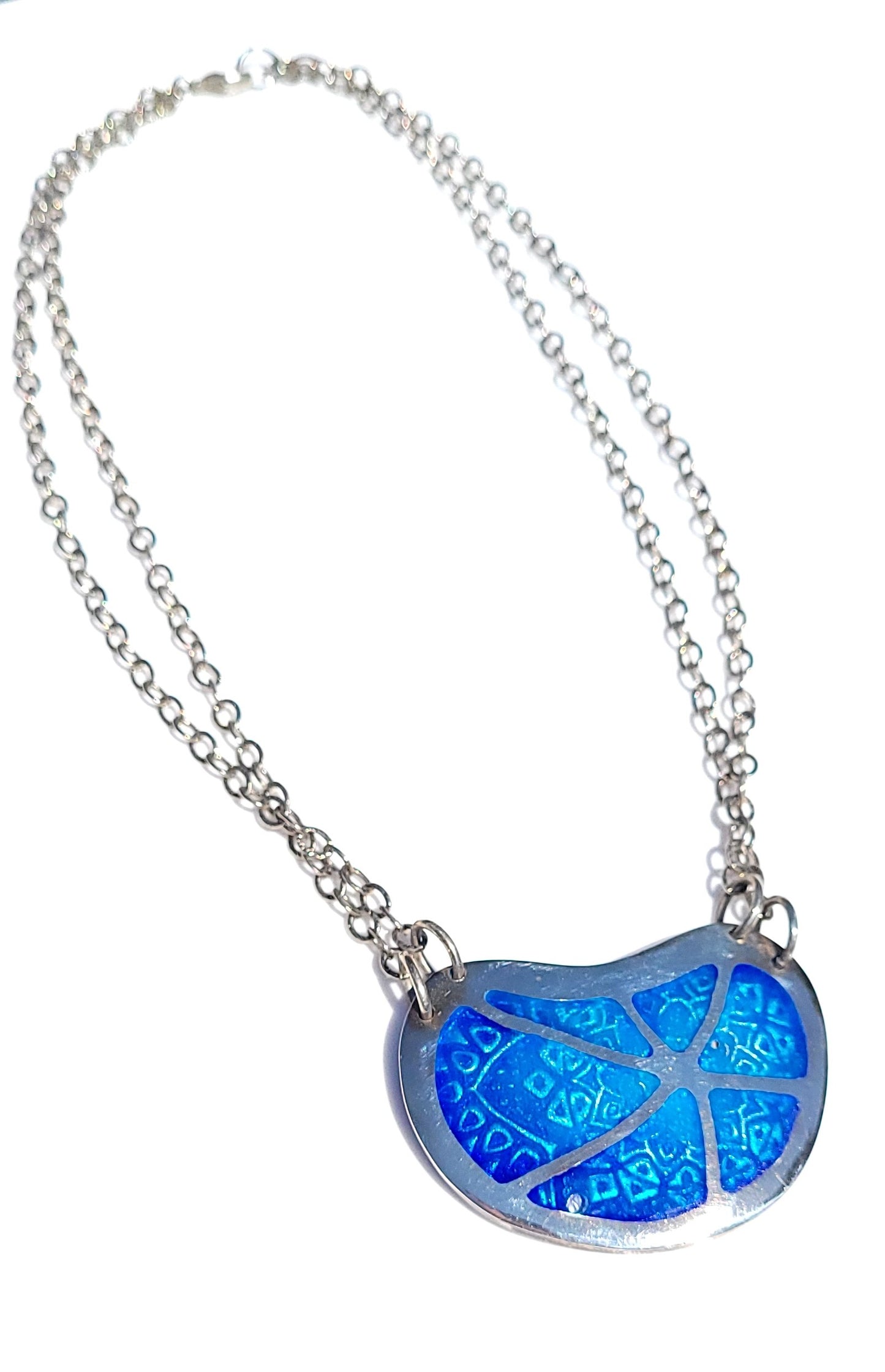 Blue Enamel on Fine Silver Necklace