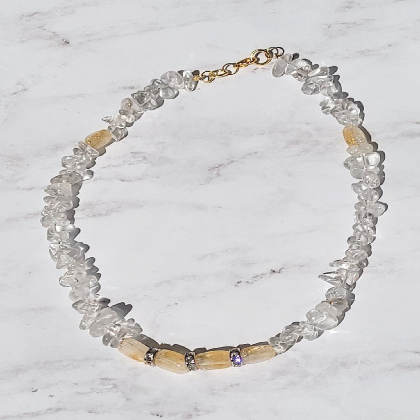 Ariyana Necklace// Natural Citrine Nugget Necklace with Crystal Spacers